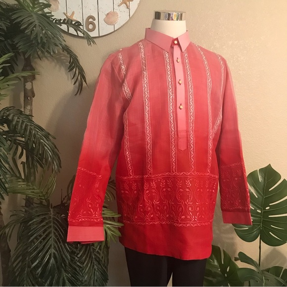Shirts | Red Monochromatic Pina Silk Barong Tagalog With Exquisite ...